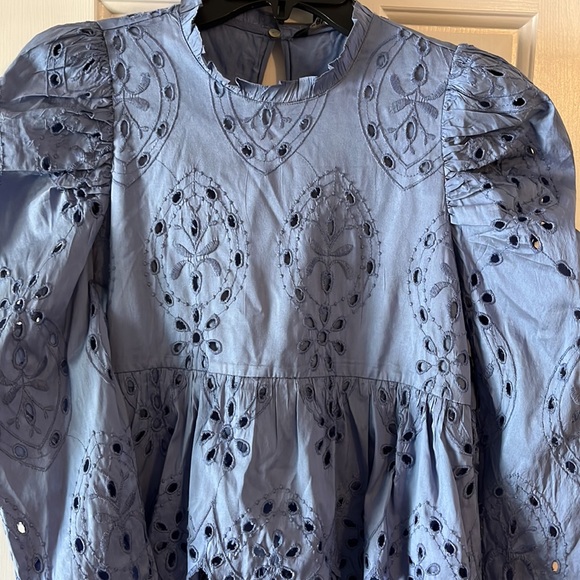 ZARA eyelet puff long sleeve mini dress size small - Picture 7 of 11